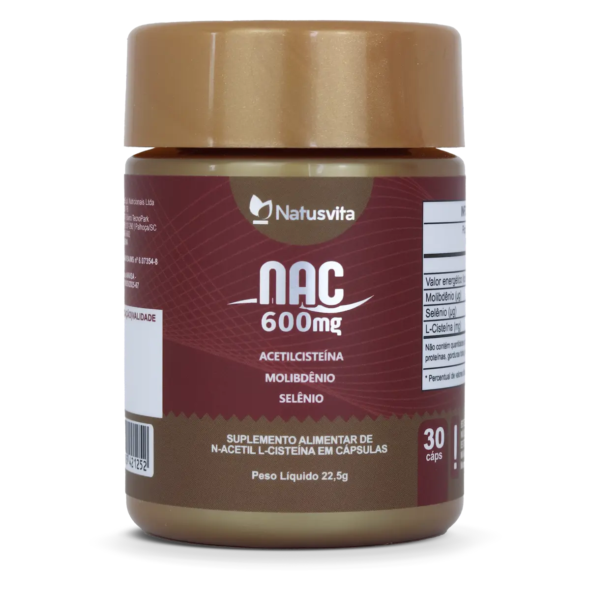 NAC (N-Acetil Cisteína 600mg) com Molibdênio e Selênio em Cápsulas