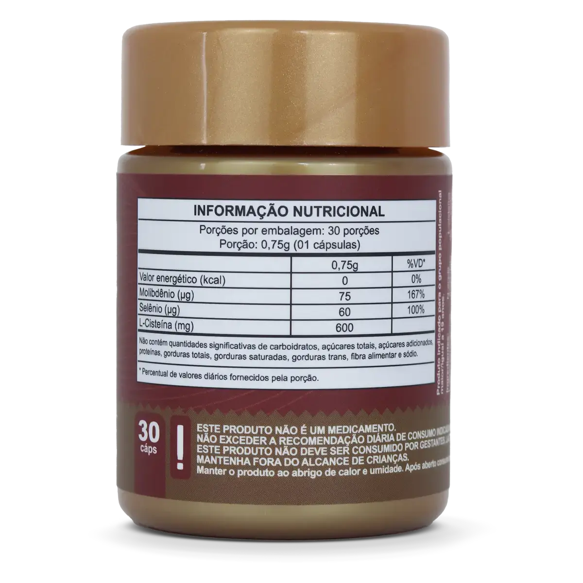 NAC (N-Acetil Cisteína 600mg) com Molibdênio e Selênio em Cápsulas NatusVita