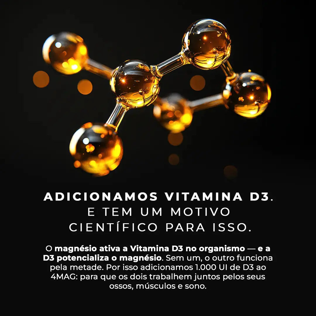 4MAG+ Complexo de Magnésio Quelato 4 em 1 — Bisglicinato Glicina, Dimalato, Citrato e Taurato + Vitamina D3. 120 Cápsulas NatusVita