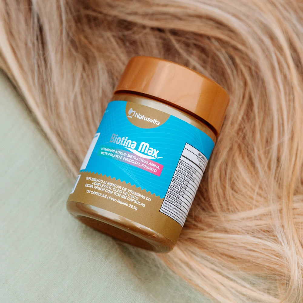 Biotina Max (Vitaminas Ativas - B1 B2 B3 B5 B6 B9 B12, Óleo de coco com TCM) Cápsulas Softgel