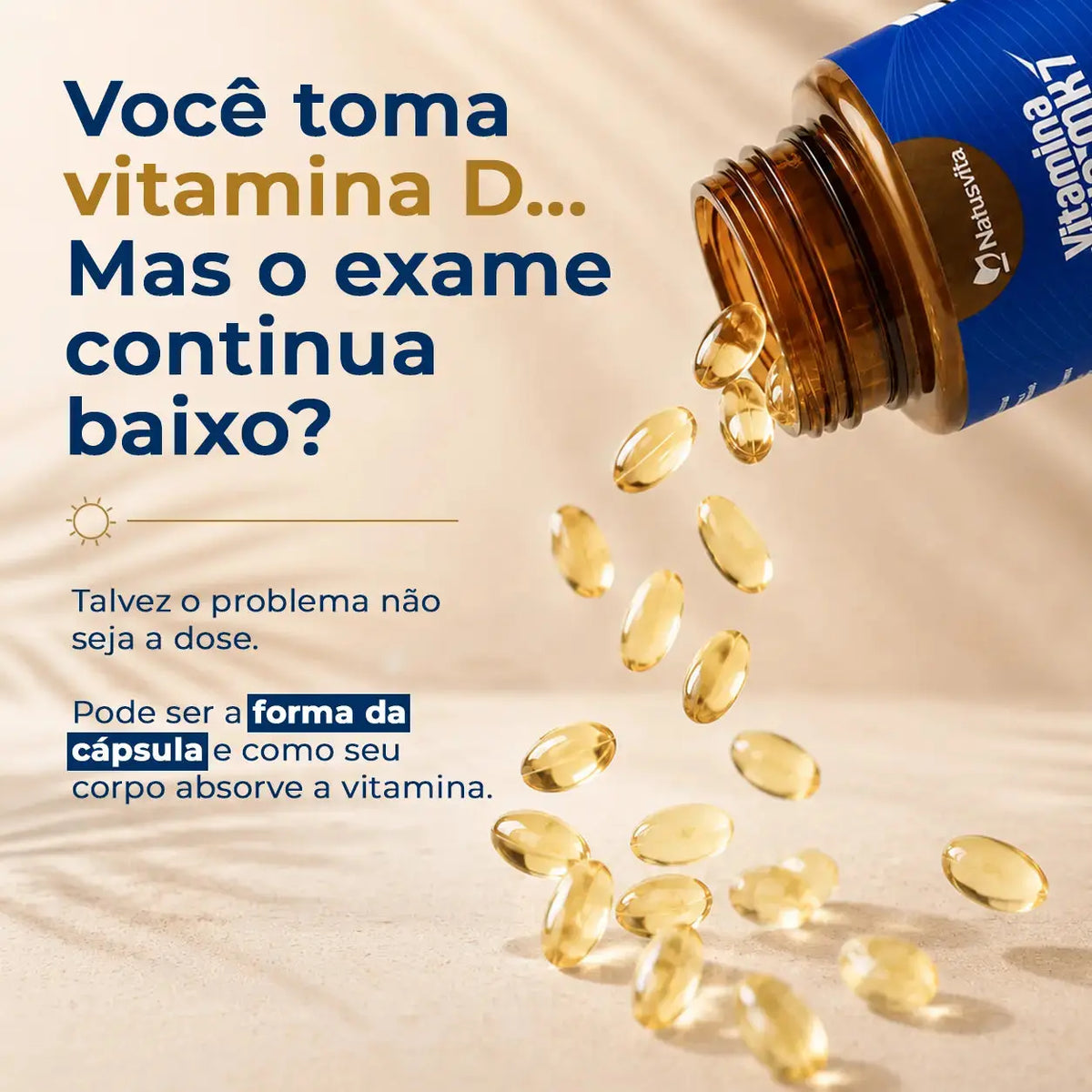 Vitamina D3 2.000UI + K2 MK7 com TCM e Óleo de Oliva em Cápsulas NatusVita