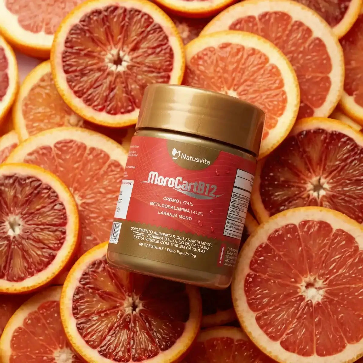 MoroCart (Laranja Moro, Óleo de Cártamo Prensado a Frio, TCM, Picolinato de cromo e B12) em cápsulas NatusVita