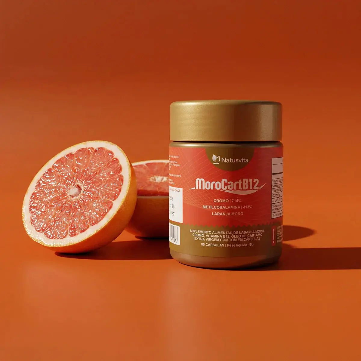 MoroCart (Laranja Moro, Óleo de Cártamo Prensado a Frio, TCM, Picolinato de cromo e B12) em cápsulas NatusVita