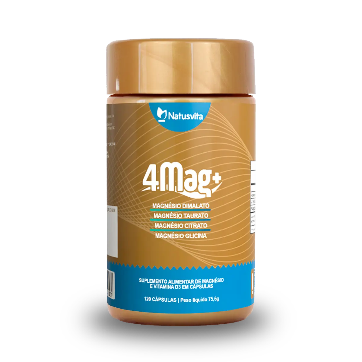 Magnésio Quelato 4 em 1 | 4MAG+ | Bisglicinato, Dimalato, Citrato e Taurato + D3 NatusVita
