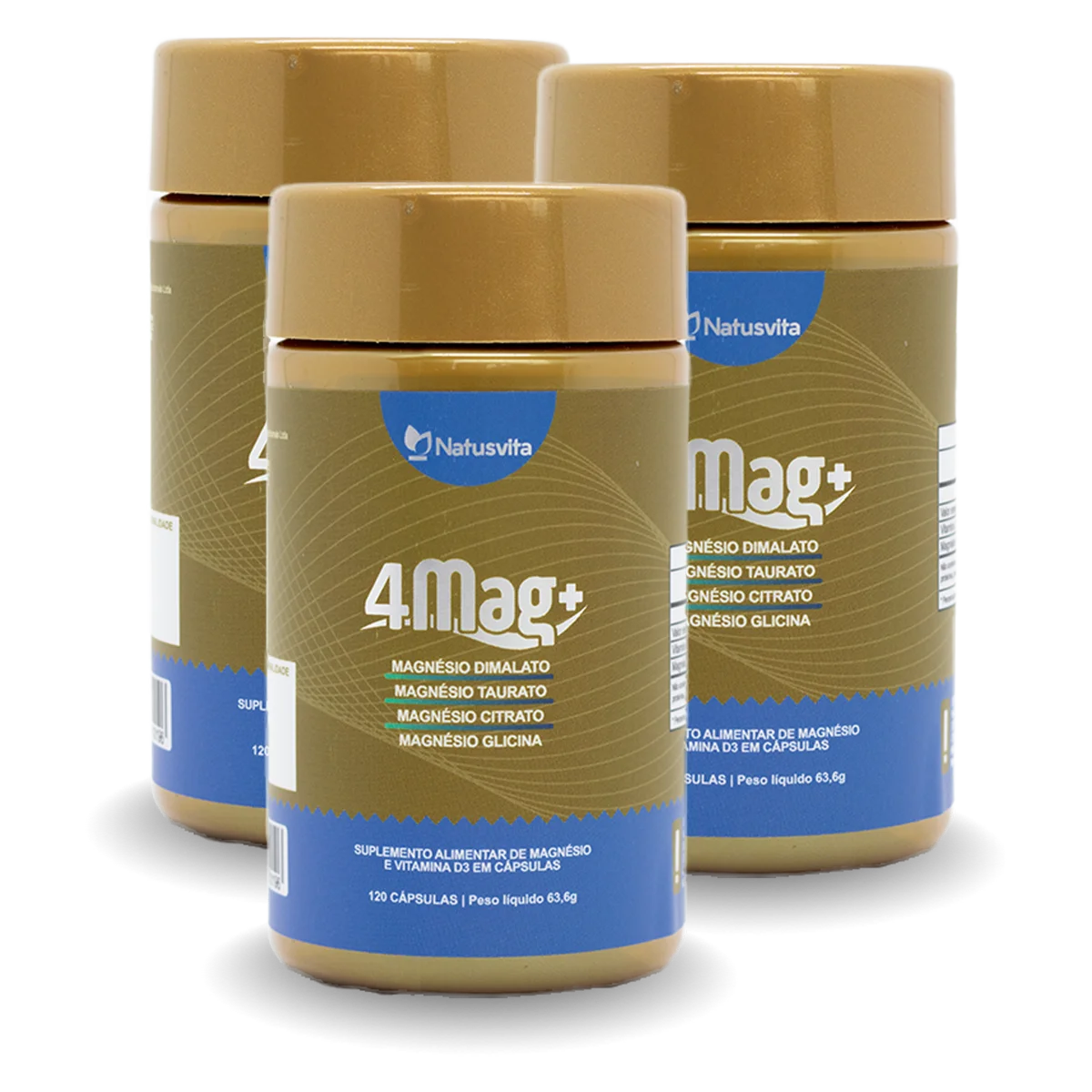 4MAG (Magnésio Glicina, Dimalato, Citrato e L-Taurato) 120 cápsulas