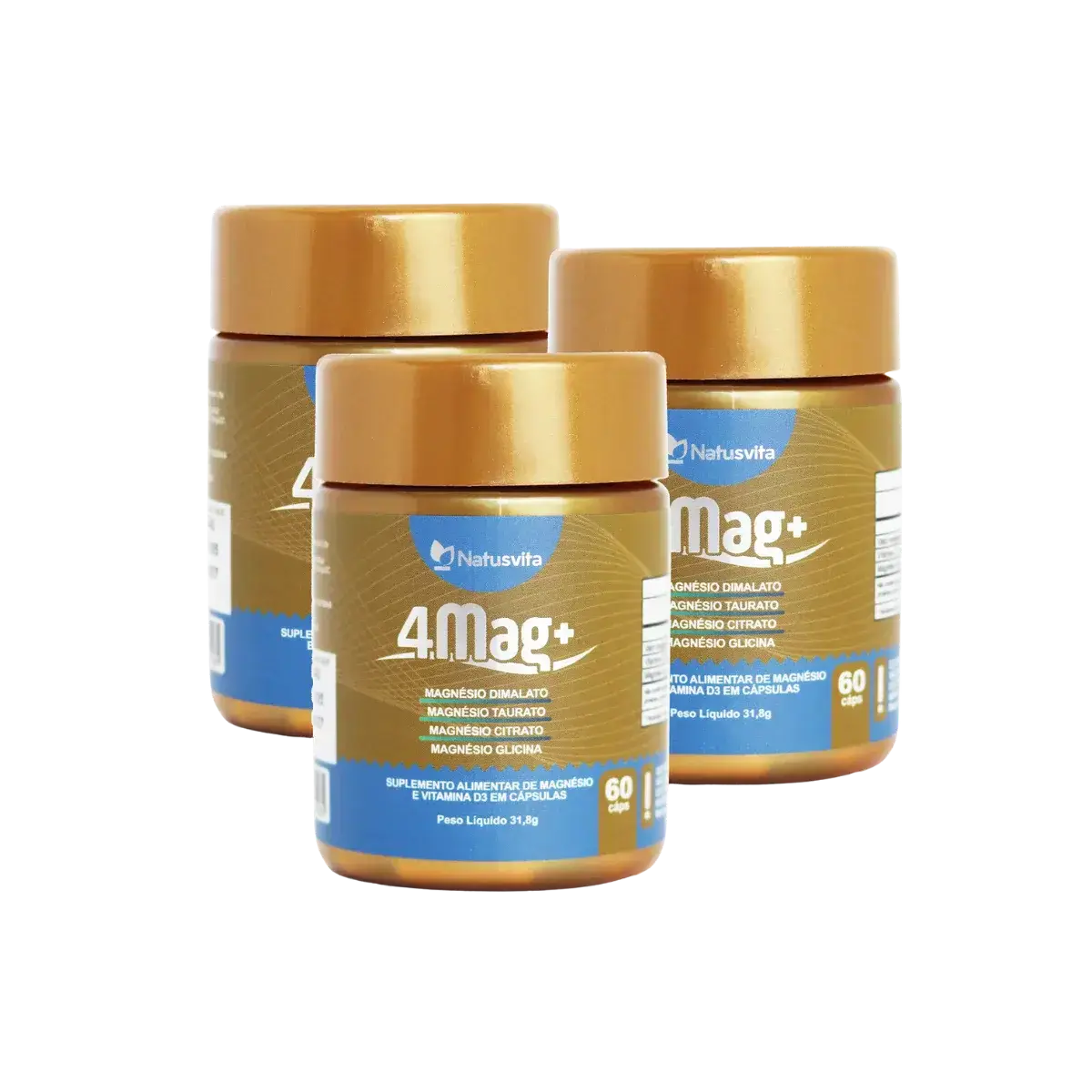 4MAG (Magnésio Glicina, Dimalato, Citrato e L-Taurato) 60 cápsulas NatusVita