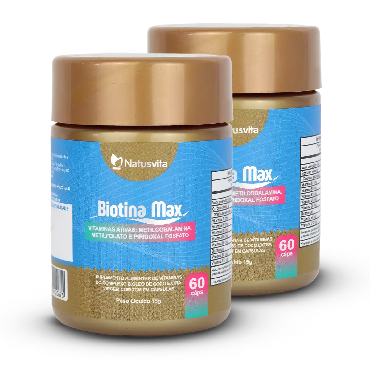 Biotina Max (Vitaminas Ativas - B1 B2 B3 B5 B6 B9 B12, Óleo de coco com TCM) Cápsulas Softgel