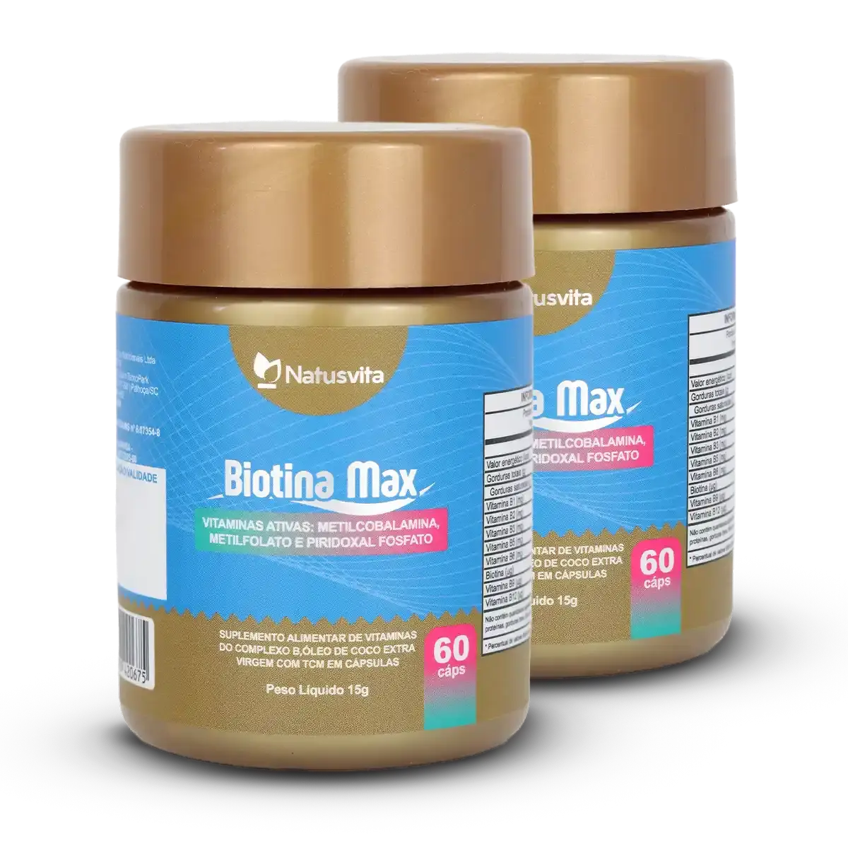 Biotina Max (Vitaminas Ativas - B1 B2 B3 B5 B6 B9 B12, Óleo de coco com TCM) Cápsulas Softgel NatusVita