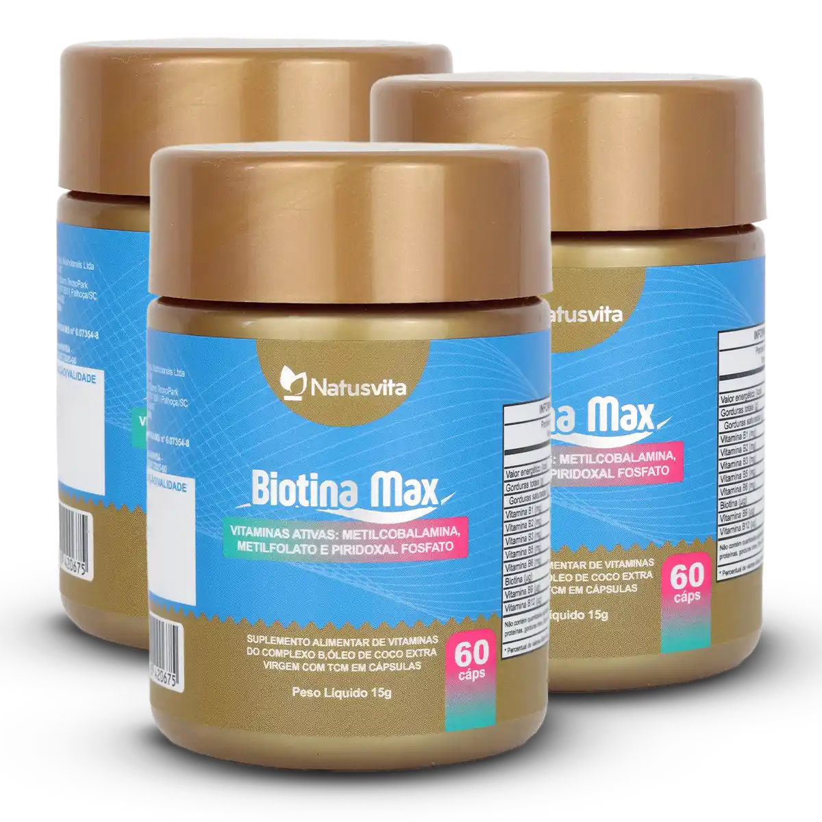 Biotina Max (Vitaminas Ativas - B1 B2 B3 B5 B6 B9 B12, Óleo de coco com TCM) Cápsulas Softgel