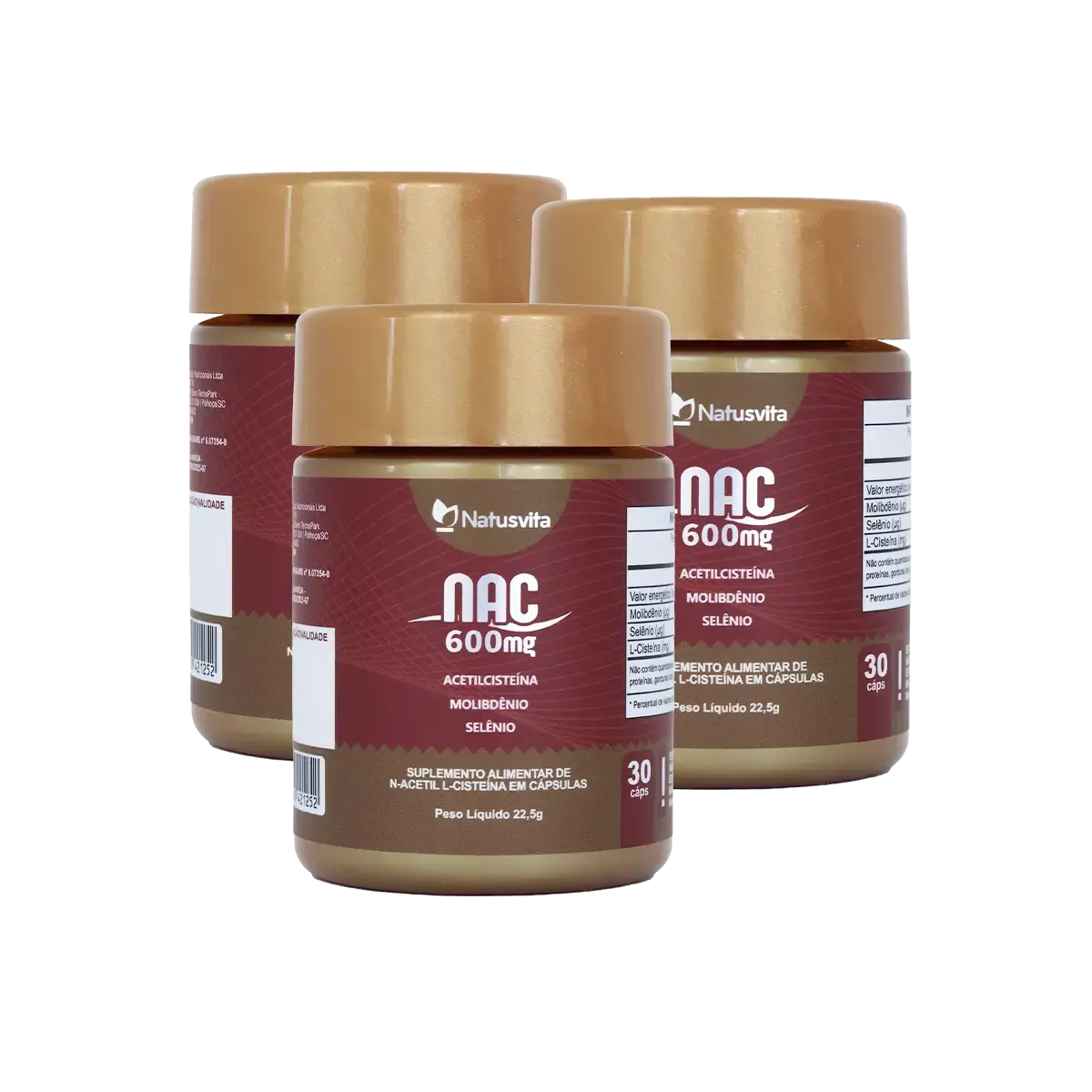 NAC (N-Acetil Cisteína 600mg) com Molibdênio e Selênio em Cápsulas NatusVita