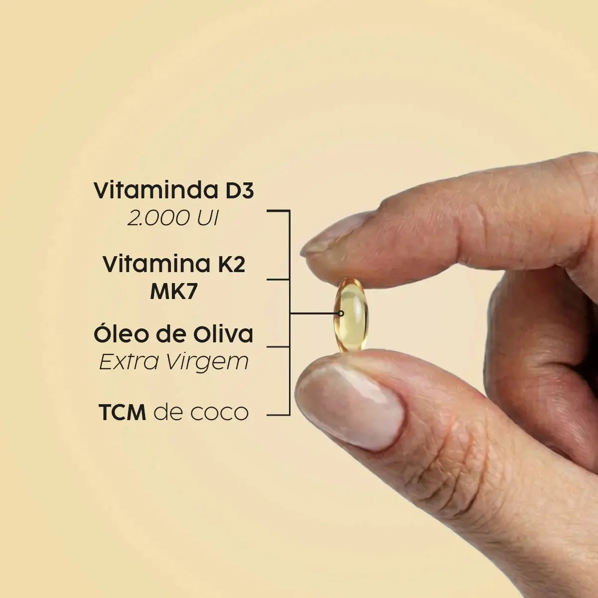 Vitamina D3 2.000UI + K2 MK7 com TCM e Óleo de Oliva em Cápsulas NatusVita