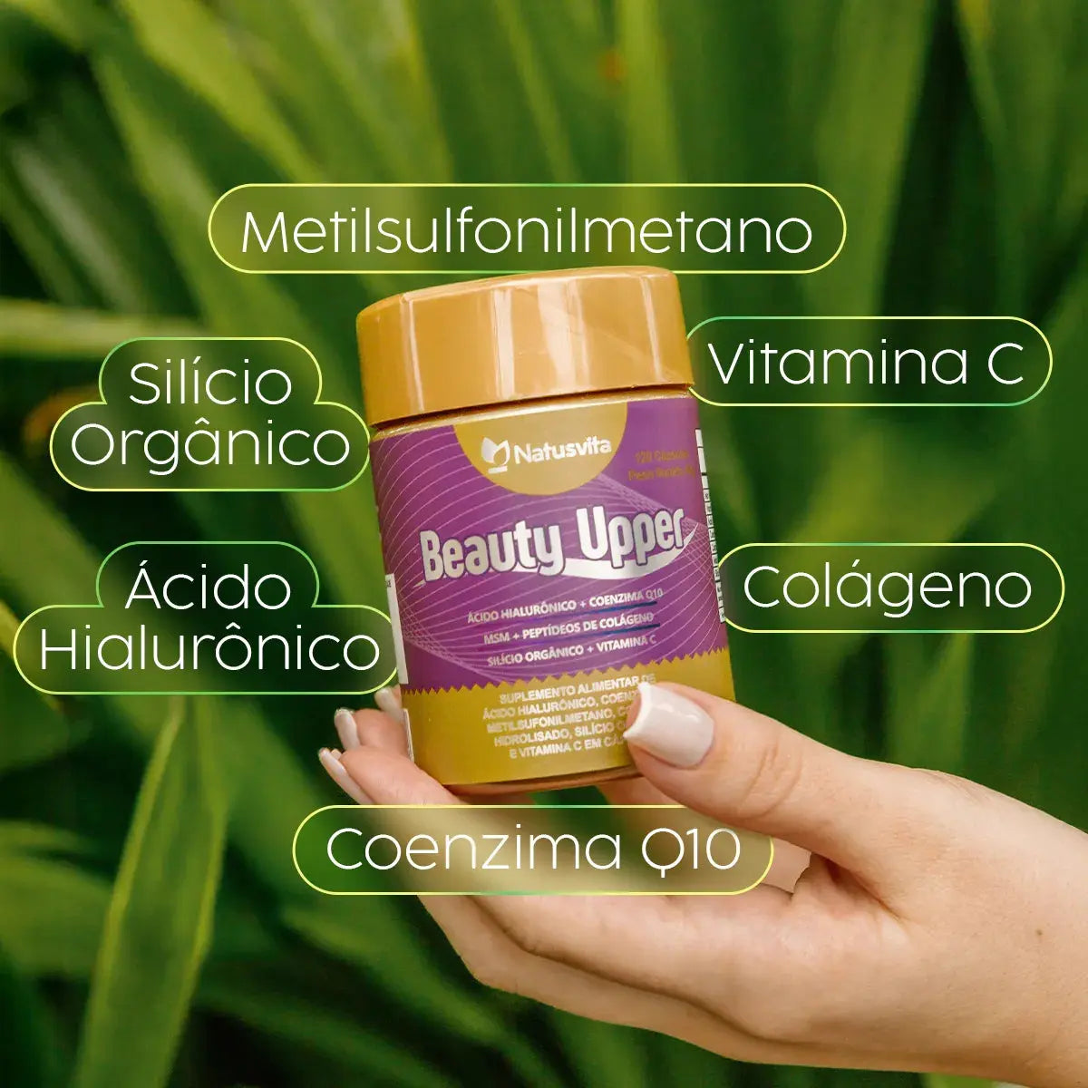 Beauty Upper. 120 cápsulas. (Ácido Hialurônico, Coenzima Q10, Enxofre Orgânico e Silicio Orgânico) NatusVita