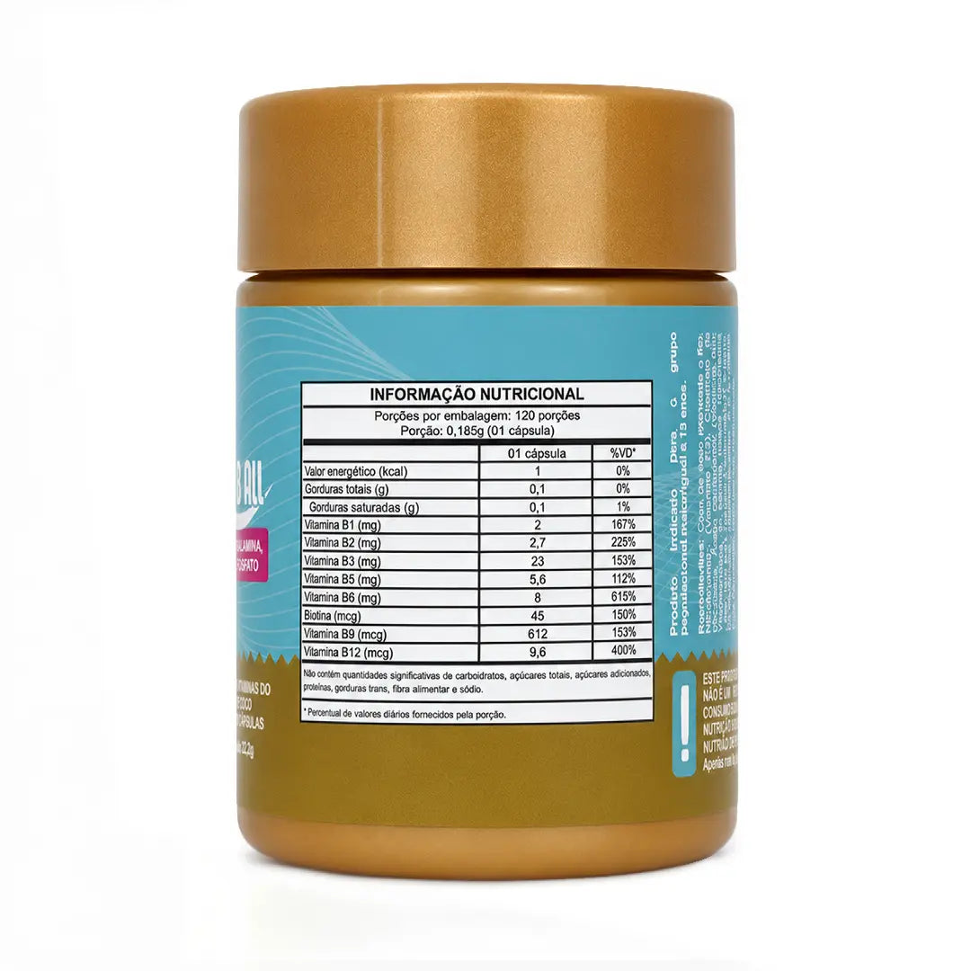 Complexo B All. 120 cápsulas. Vitamina B1, B2, B3, B5, B6, B7, B9 e B12 com TCM e Óleo de Coco Softgel NatusVita