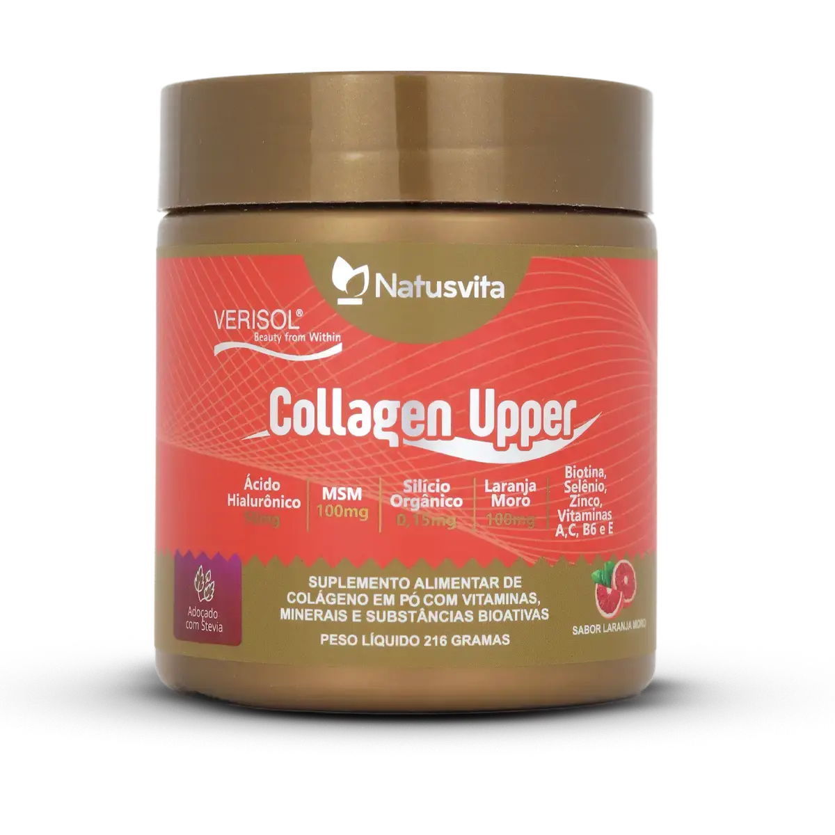 Collagen Upper (Colágeno Verisol, Ácido Hialurônico, Silício, Biotina, MSM, Laranja Moro) em pó NatusVita