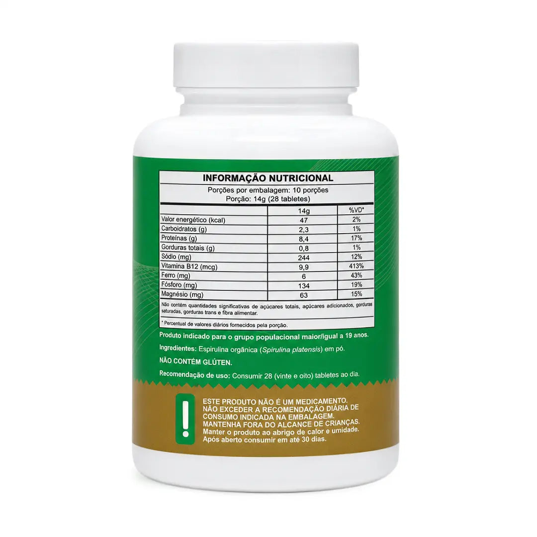 Spirulina Orgânica 300 Tabletes Selo Sisorg Certificada IBD NatusVita
