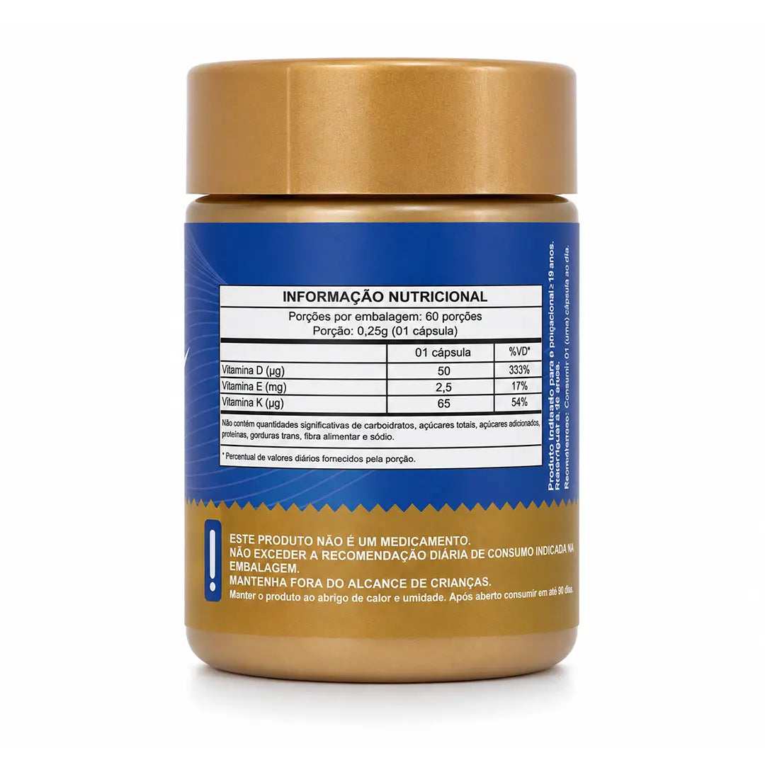 Vitamina D3 2.000UI + K2 MK7 com TCM e Óleo de Oliva em Cápsulas NatusVita