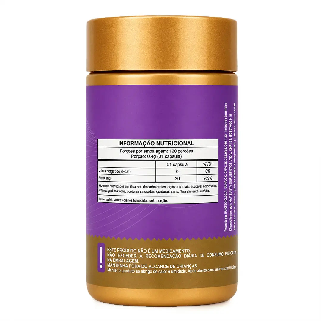 Zinco Bisglicinato Quelato. 120 Cápsulas. 29,59mg por cápsula. 269% V.D.R. NatusVita