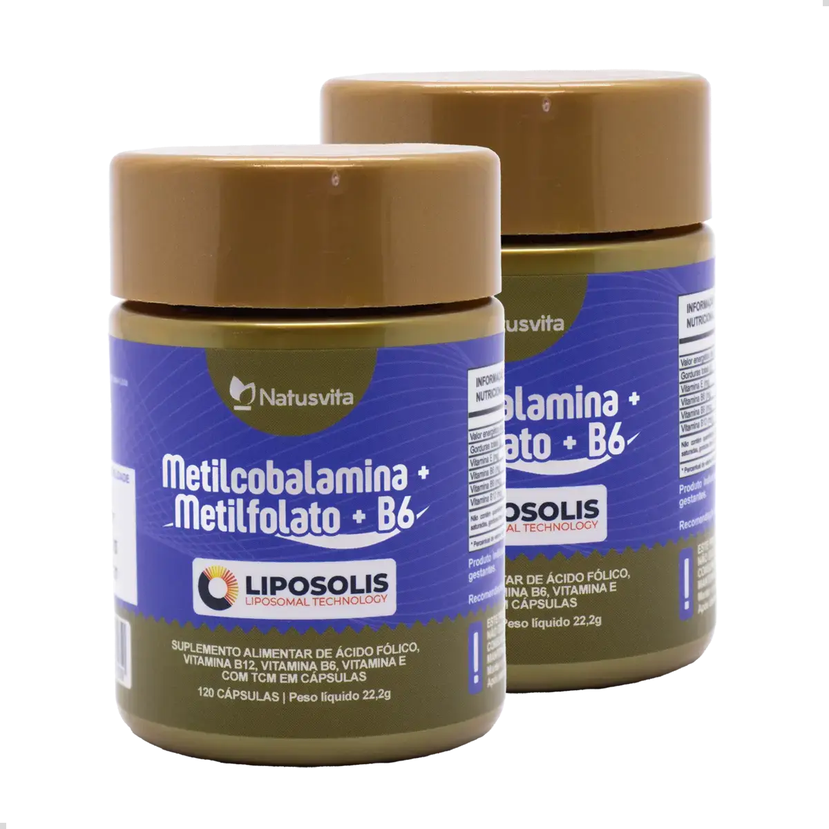 Metilcobalamina B12 + Metilfolato + Vitamina B6 ativa. Tecnologia Lipossomal. Cápsulas softgel NatusVita