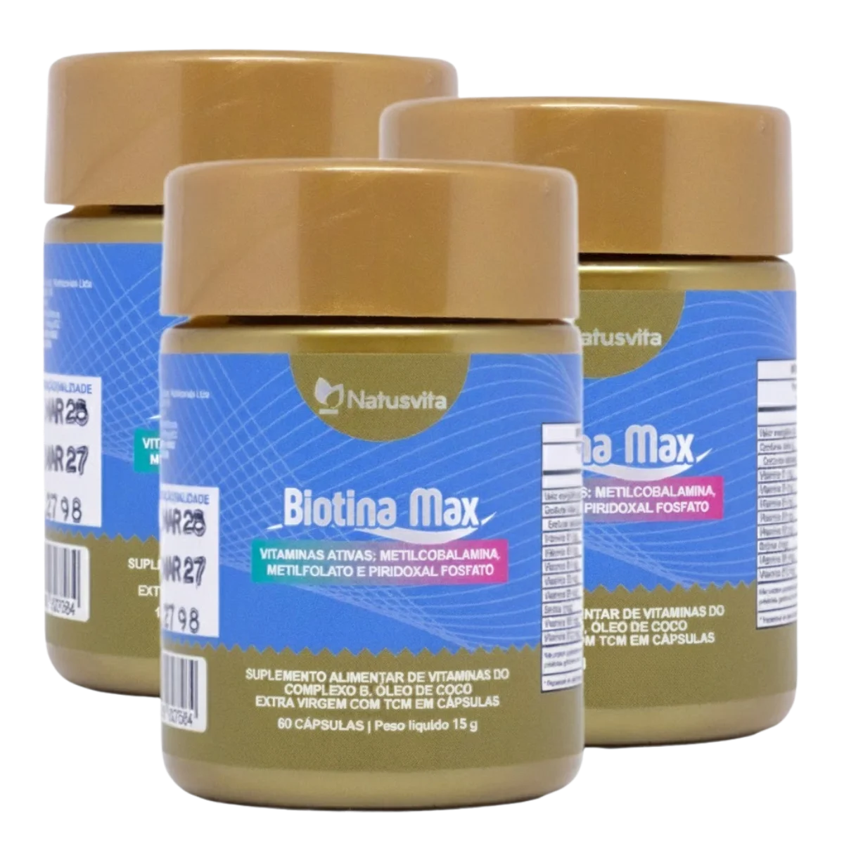 Biotina Max (Vitaminas Ativas - B1 B2 B3 B5 B6 B9 B12, Óleo de coco com TCM) Cápsulas Softgel