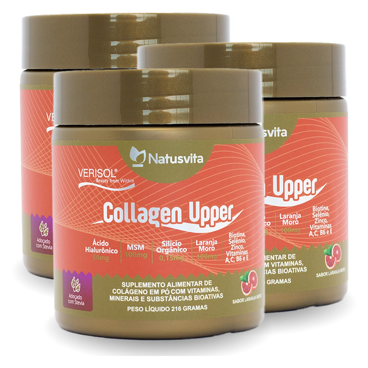 Collagen Upper (Colágeno Verisol, Ácido Hialurônico, Silício, Biotina e MSM) Sabor Laranja Moro