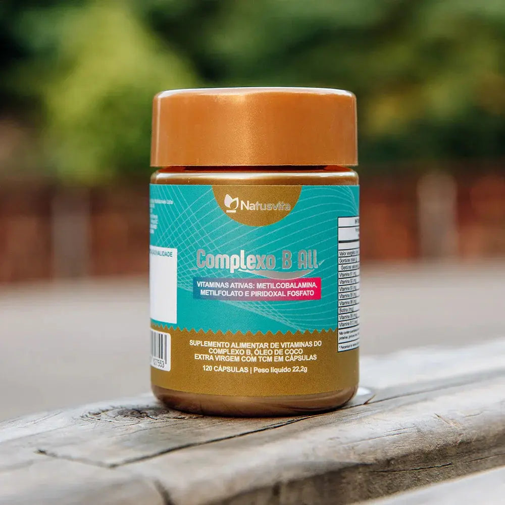 Complexo B All. 120 cápsulas. Vitamina B1, B2, B3, B5, B6, B7, B9 e B12 com TCM e Óleo de Coco Softgel NatusVita