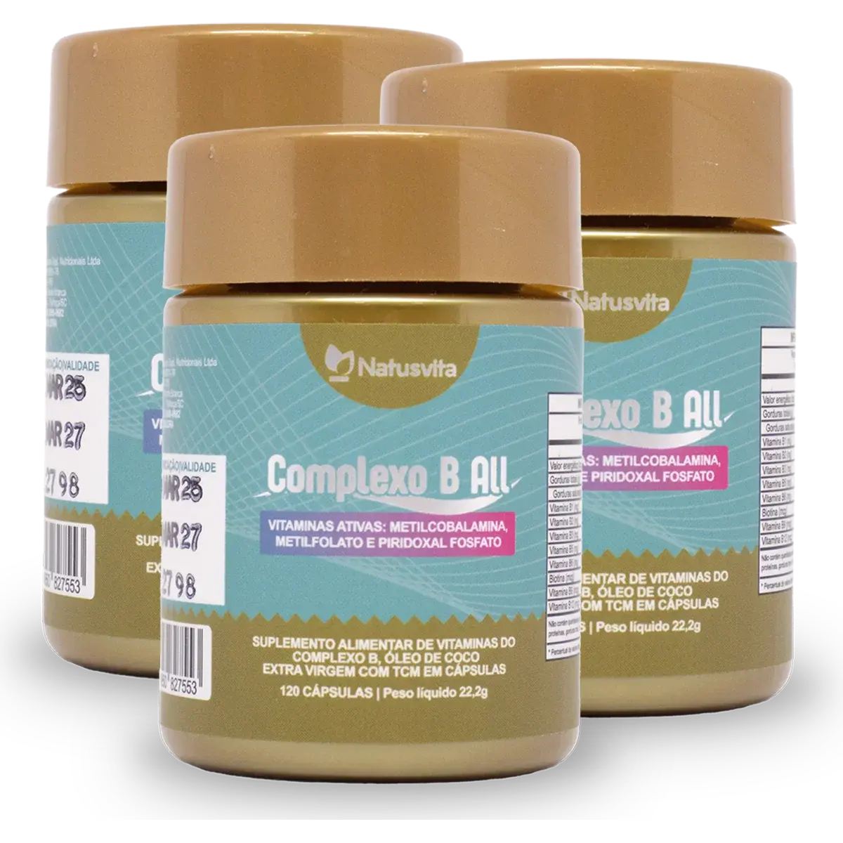 Complexo B All. 120 cápsulas. Vitamina B1, B2, B3, B5, B6, B7, B9 e B12 com TCM e Óleo de Coco Softgel NatusVita