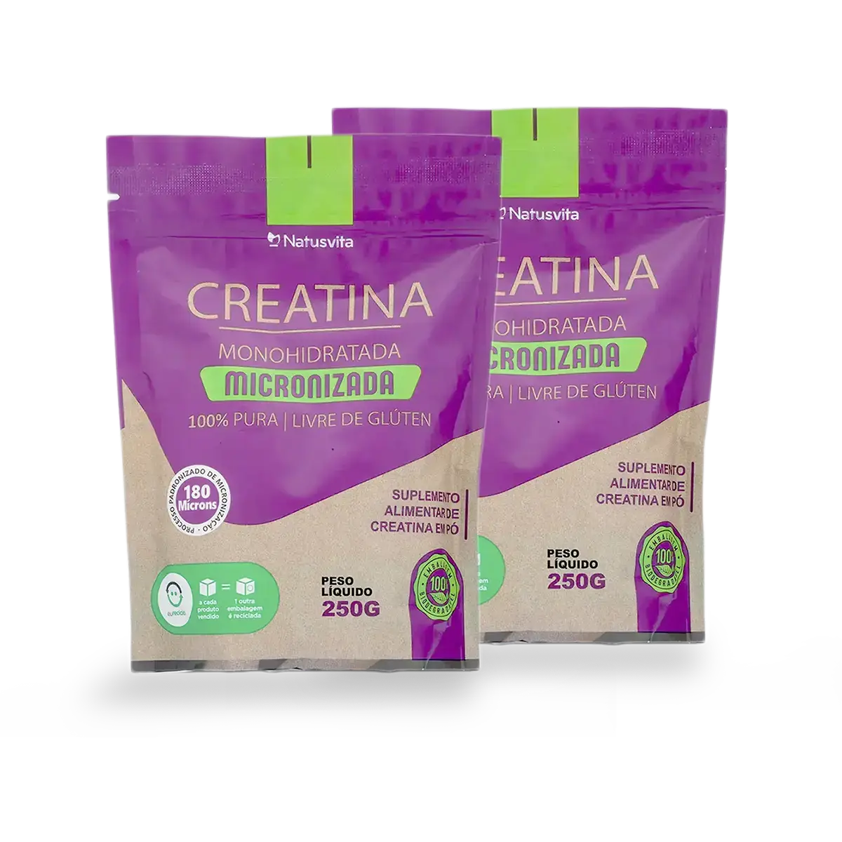 Creatina 100% Pura (250g). Monohidratada e Micronizada 180 mícrons. Livre de Metais Pesados NatusVita