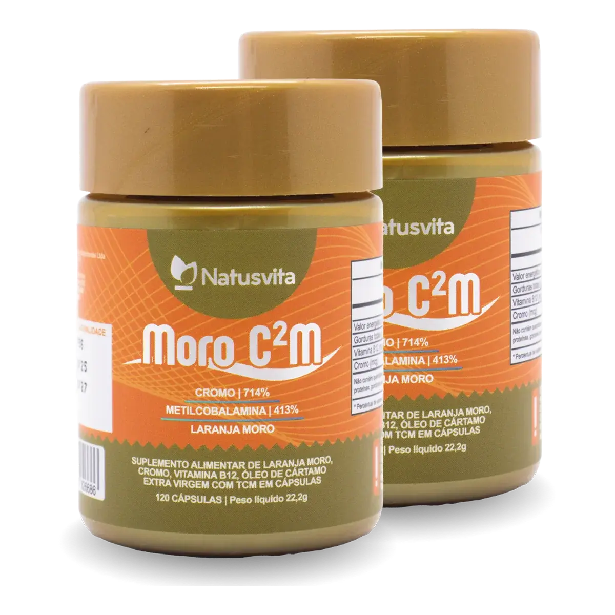 Moro C2M. 120 cápsulas. Laranja Moro, Óleo de Cártamo Prensado a Frio, Picolinato de Cromo e B12. NatusVita