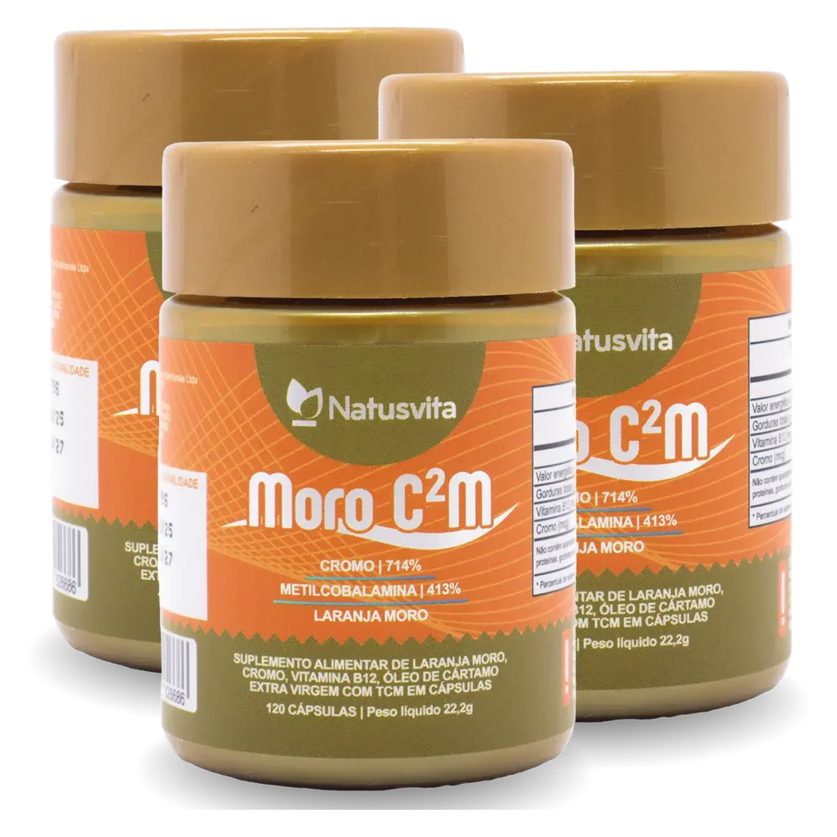 Moro C2M. 120 cápsulas. Laranja Moro, Óleo de Cártamo Prensado a Frio, Picolinato de Cromo e B12. NatusVita
