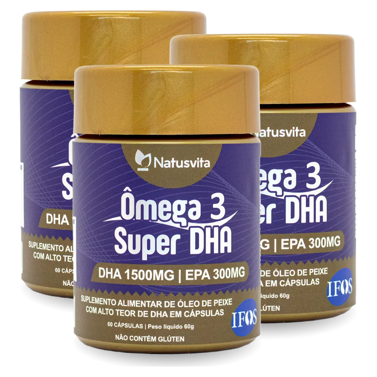 Ômega 3 Super DHA (1500mg de DHA). Importado e Concentrado com Selo IFOS de Procedência. Isento de Metais Pesados NatusVita