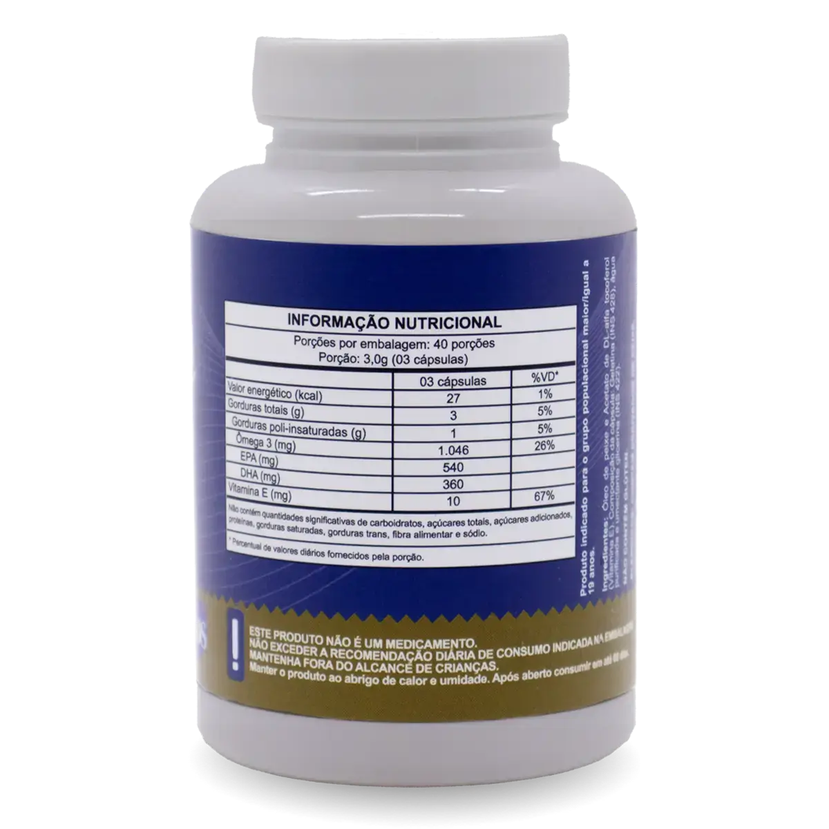 Ômega 3 TG Selo IFOS 540mg EPA e 360mg DHA com Vitamina E. Isento de Metais Pesados NatusVita