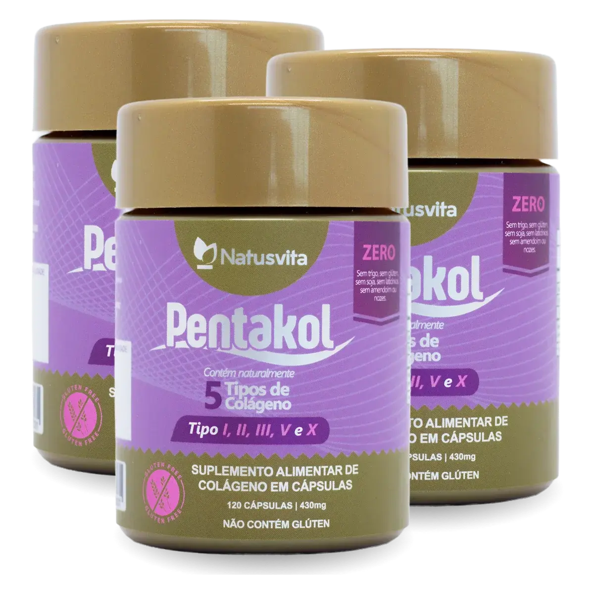 Pentakol (Colágeno tipo 1, 2, 3, 5 e 10). 5 tipos de colágeno em uma cápsula NatusVita