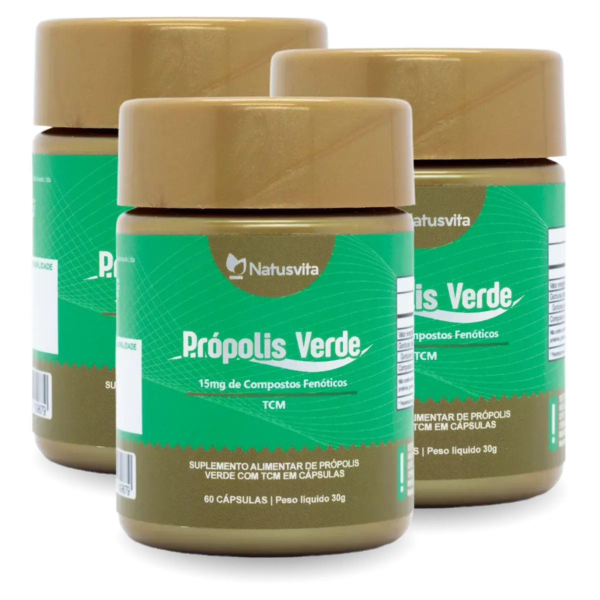 Própolis Verde com TCM (15mg de Compostos Fenólicos - artepelin C) em Cápsulas NatusVita