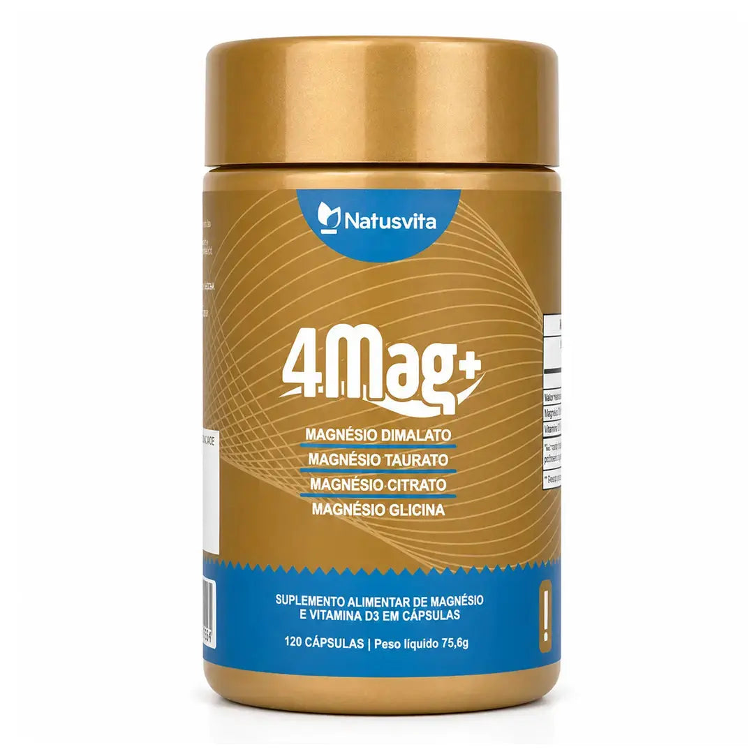 Magnésio Quelato 4 em 1 | 4MAG+ | Bisglicinato, Dimalato, Citrato e Taurato + D3. 120 cápsulas