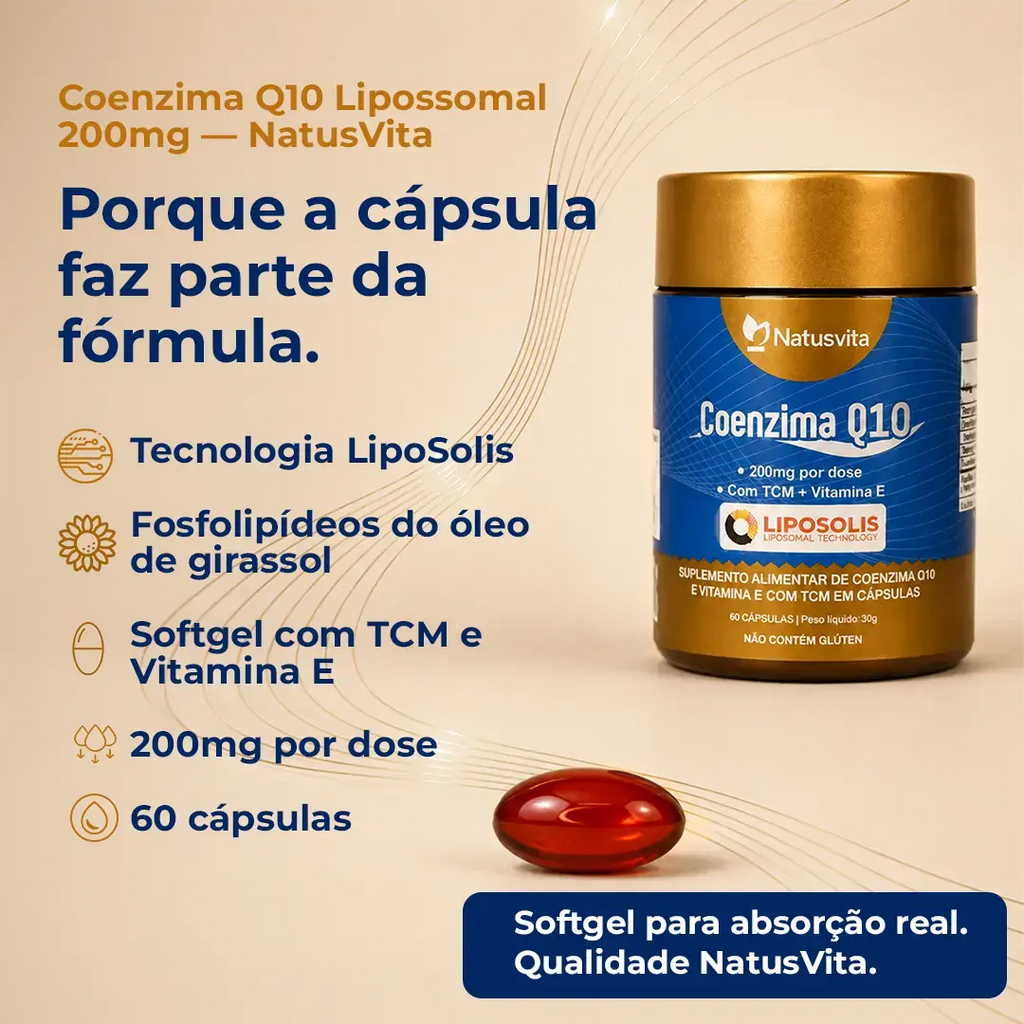 Coenzima Q10 Lipossomal (200mg por porção) + TCM em cápsulas softgel NatusVita