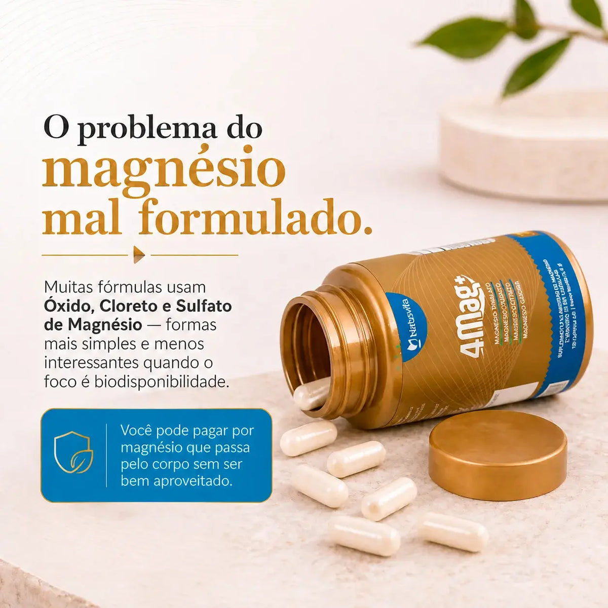 Magnésio Quelato 4 em 1 | 4MAG+ | Bisglicinato, Dimalato, Citrato e Taurato + D3 NatusVita
