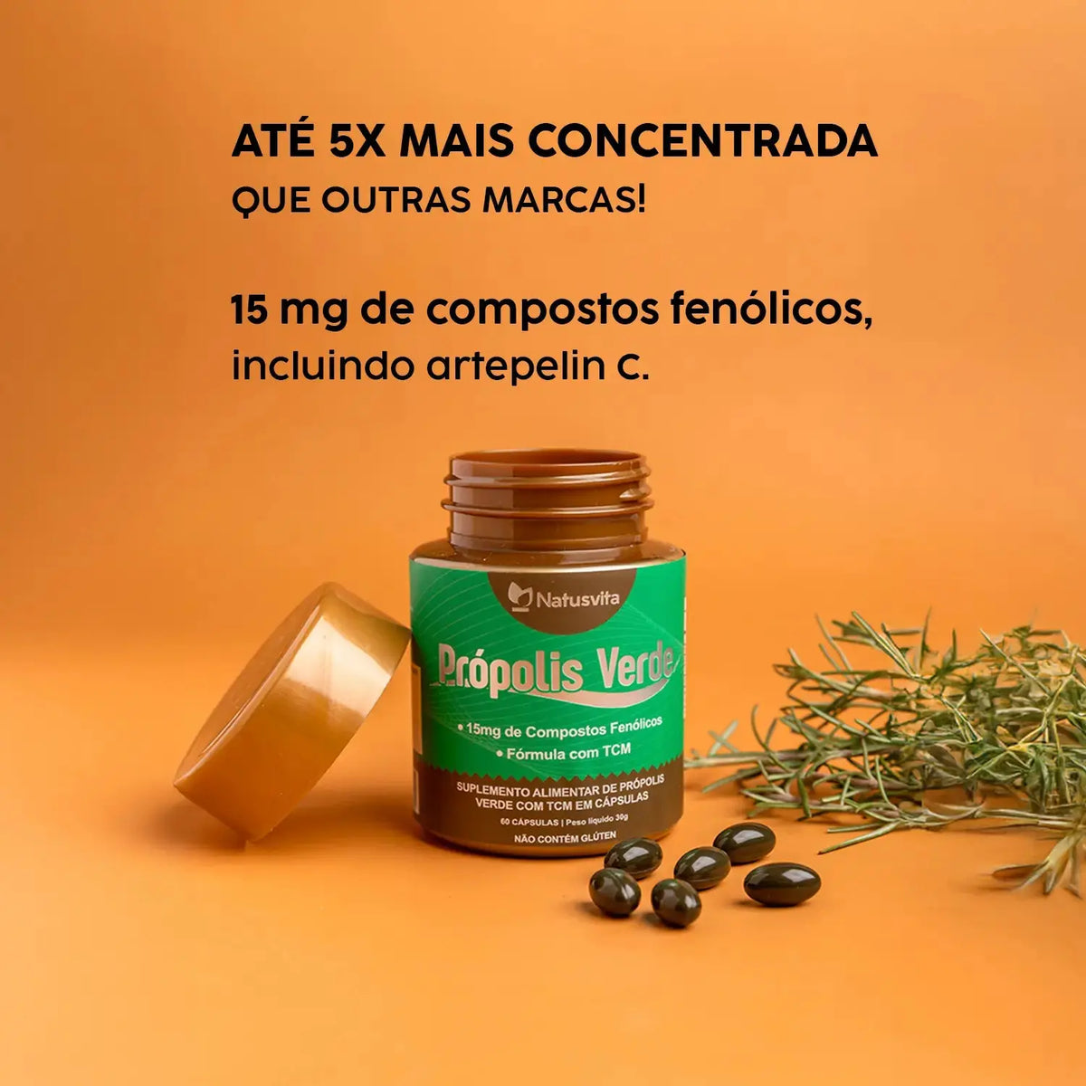Própolis Verde com TCM (15mg de Compostos Fenólicos - artepelin C) em Cápsulas NatusVita