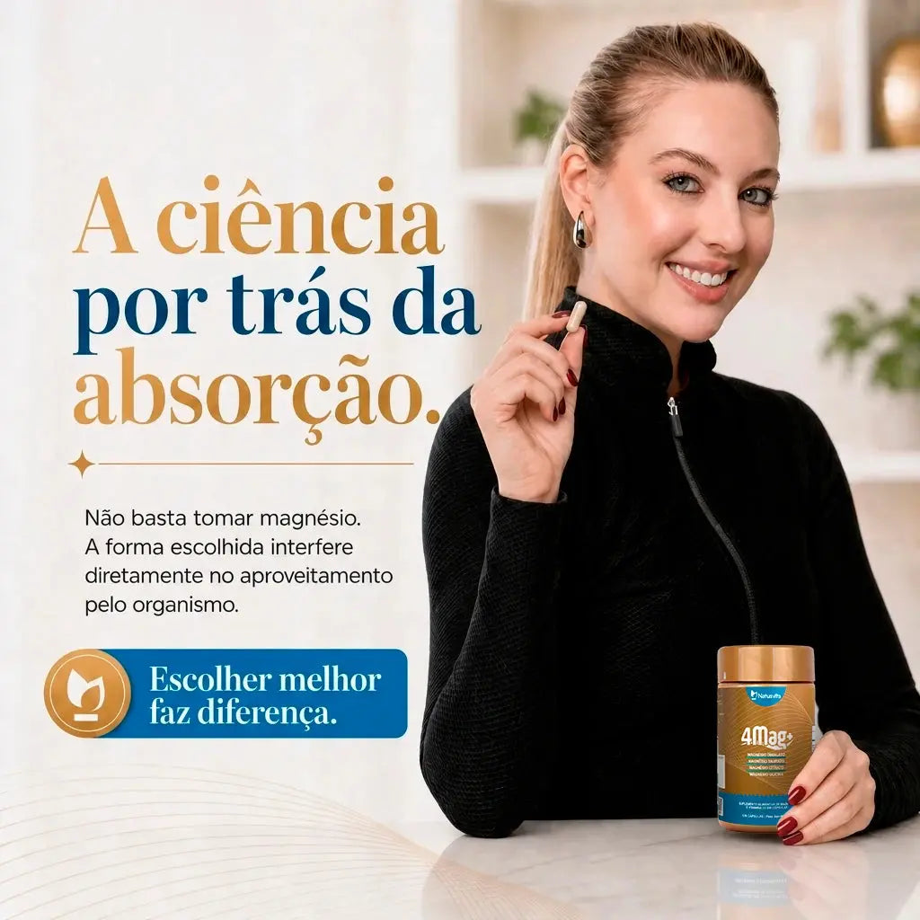 Magnésio Quelato 4 em 1 | 4MAG+ | Bisglicinato, Dimalato, Citrato e Taurato + D3 NatusVita