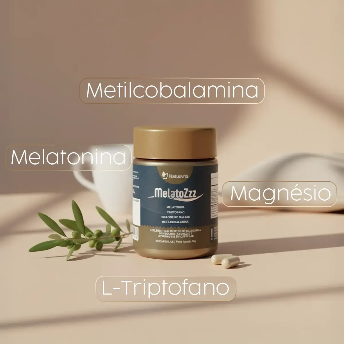 MelatoZzz (Melatonina, L-Triptofano, Magnésio e MetilCobalamina) em Cápsulas NatusVita