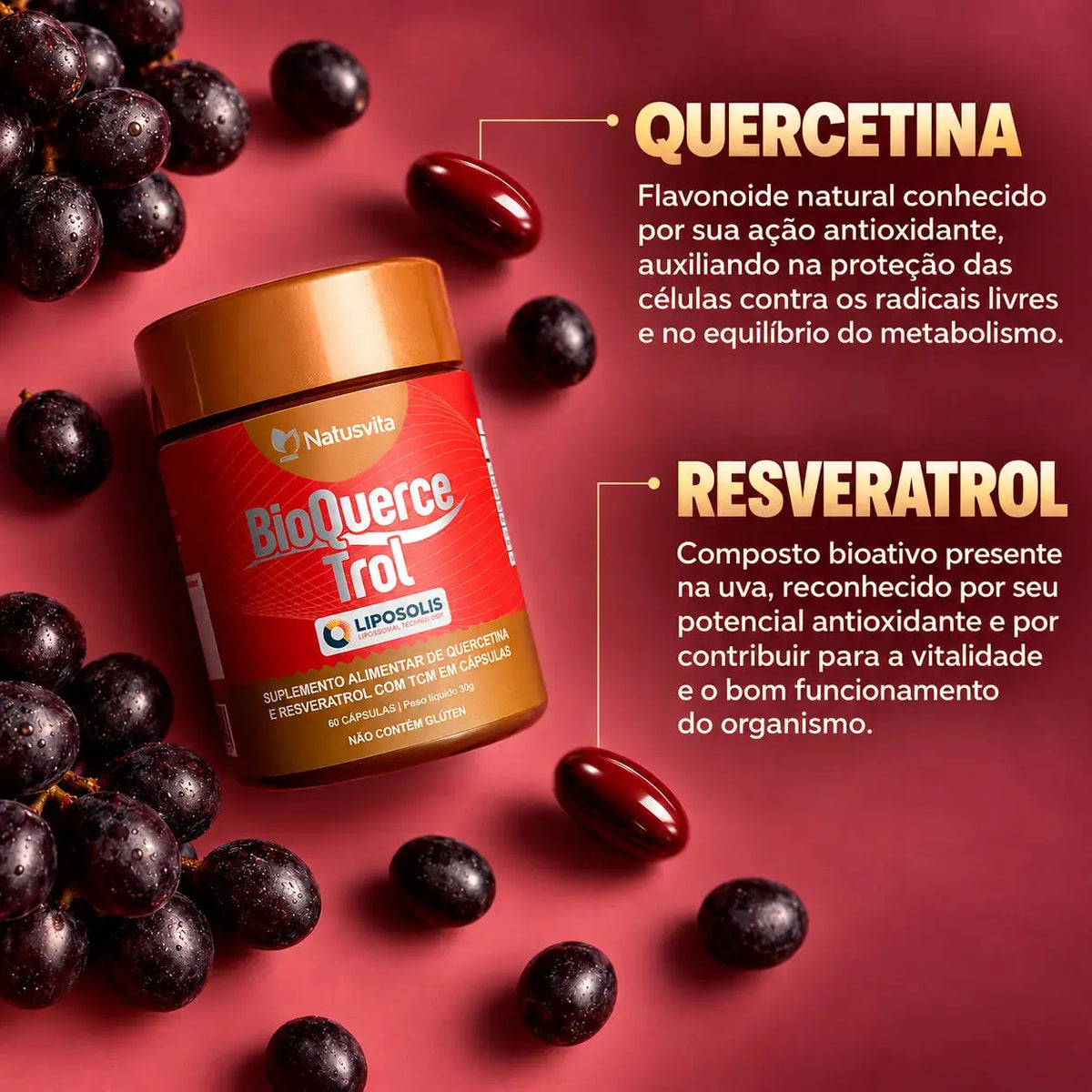 BioQuerceTrol - Quercetina e Trans-Resveratrol Lipossomal com TCM em Softgel NatusVita