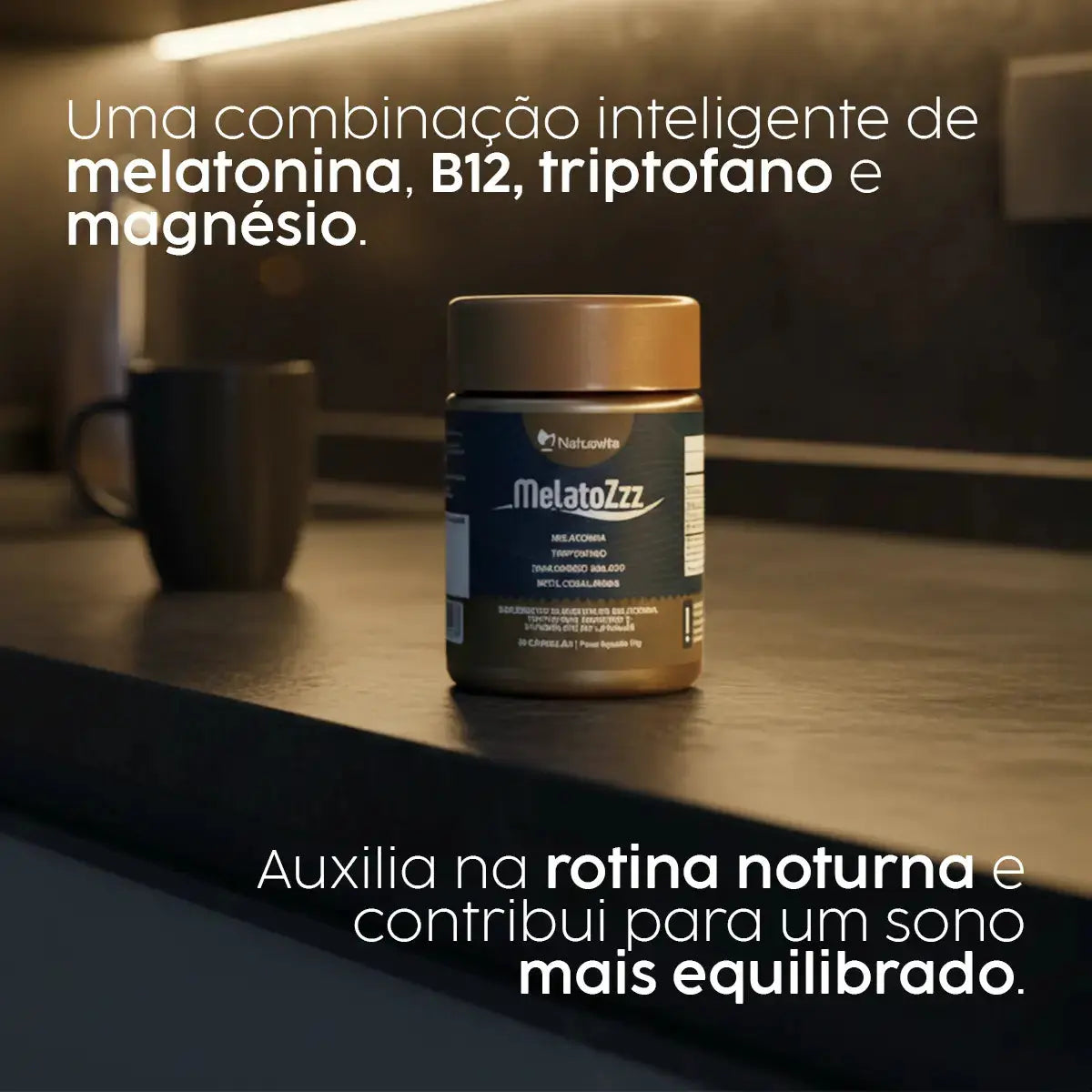 MelatoZzz (Melatonina, L-Triptofano, Magnésio e MetilCobalamina) em Cápsulas NatusVita
