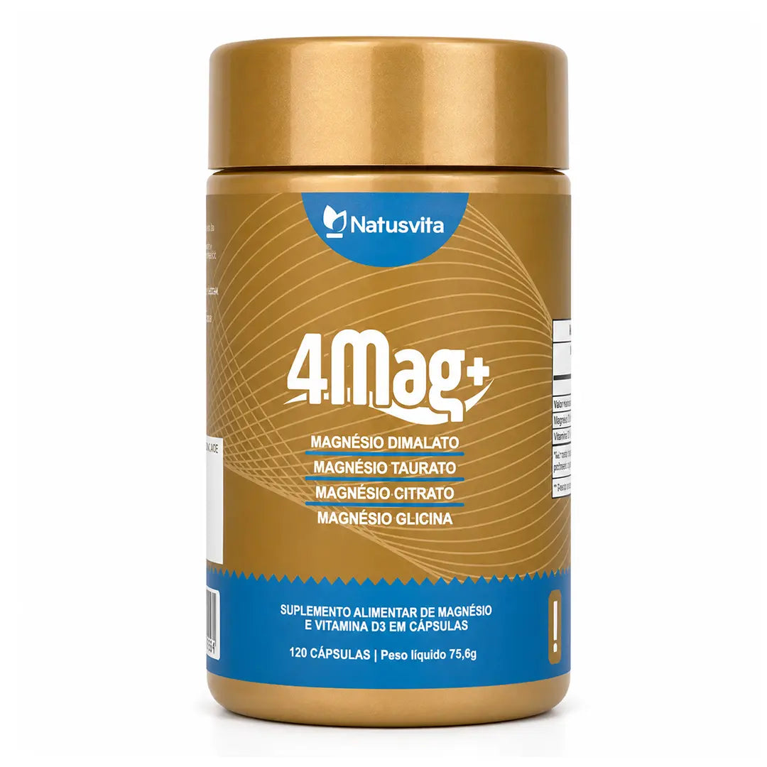 Magnésio Quelato 4 em 1 | 4MAG+ | Bisglicinato, Dimalato, Citrato e Taurato + D3 NatusVita