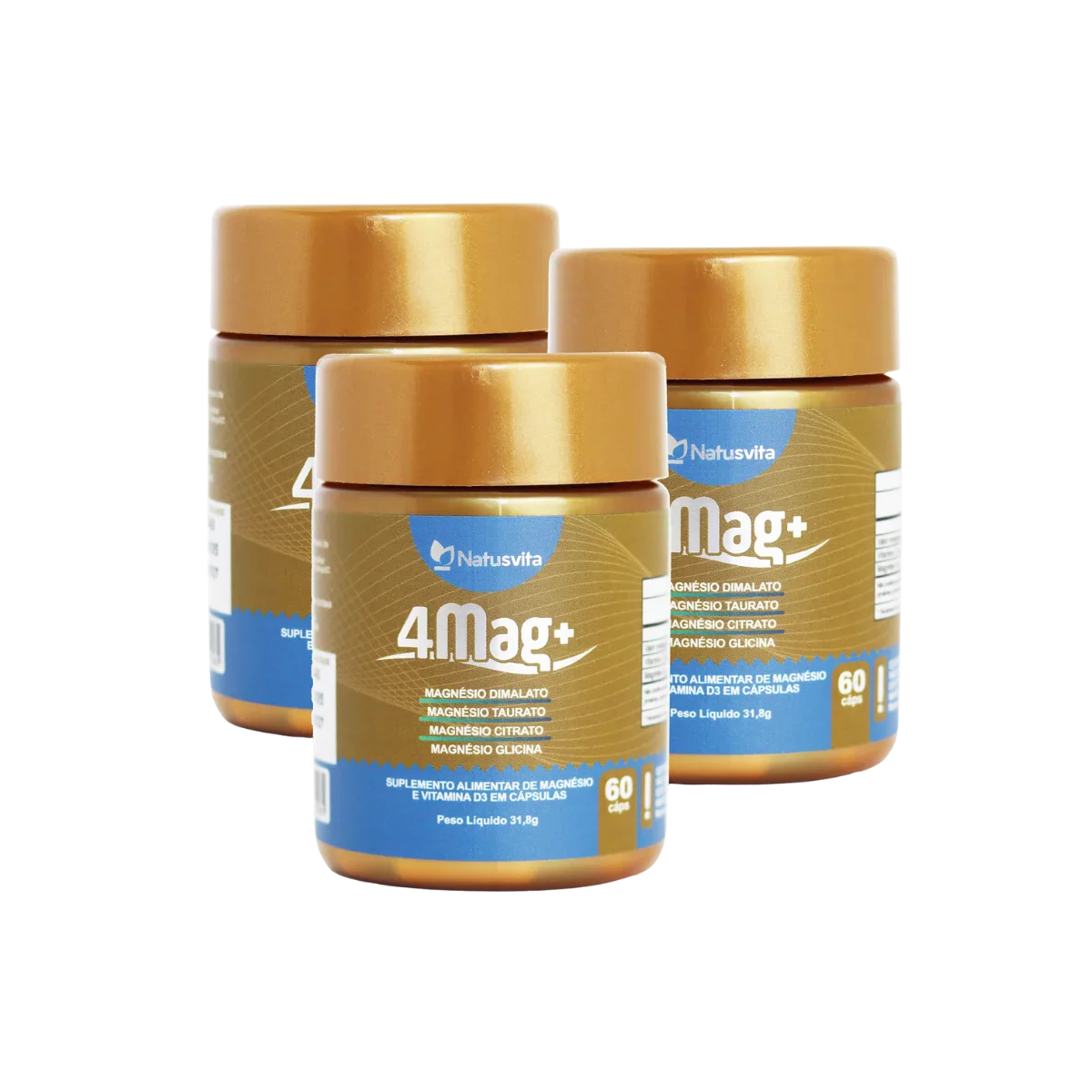 4MAG (Magnésio Glicina, Dimalato, Citrato e L-Taurato) 60 cápsulas