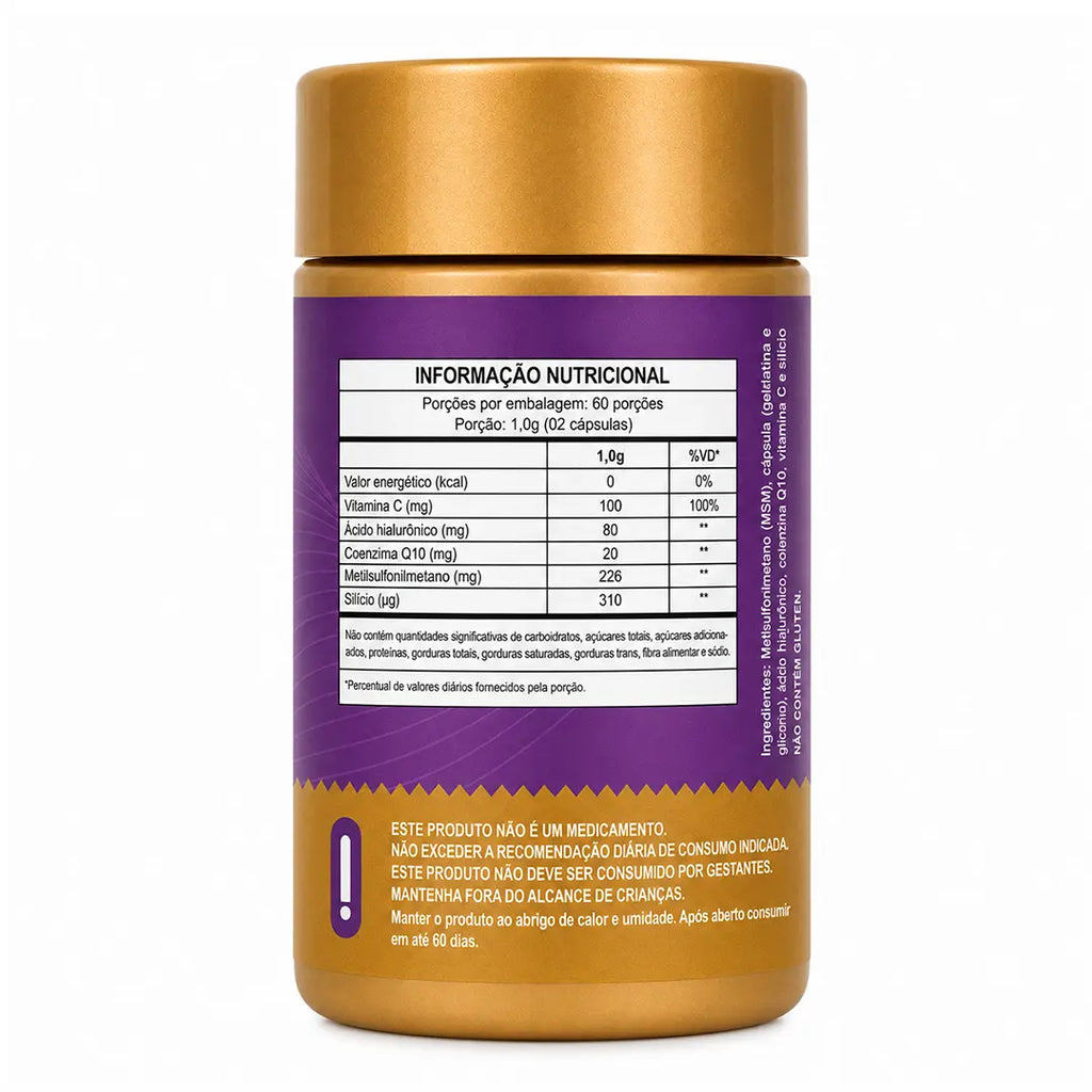 Beauty Upper. 120 cápsulas. (Ácido Hialurônico, Coenzima Q10, Enxofre Orgânico e Silicio Orgânico) NatusVita