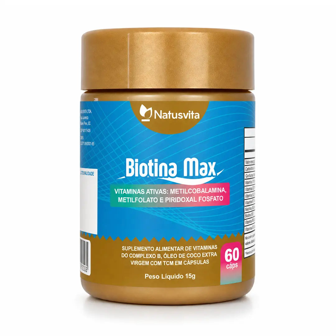 Biotina Max (Vitaminas Ativas - B1 B2 B3 B5 B6 B9 B12, Óleo de coco com TCM) Cápsulas Softgel NatusVita