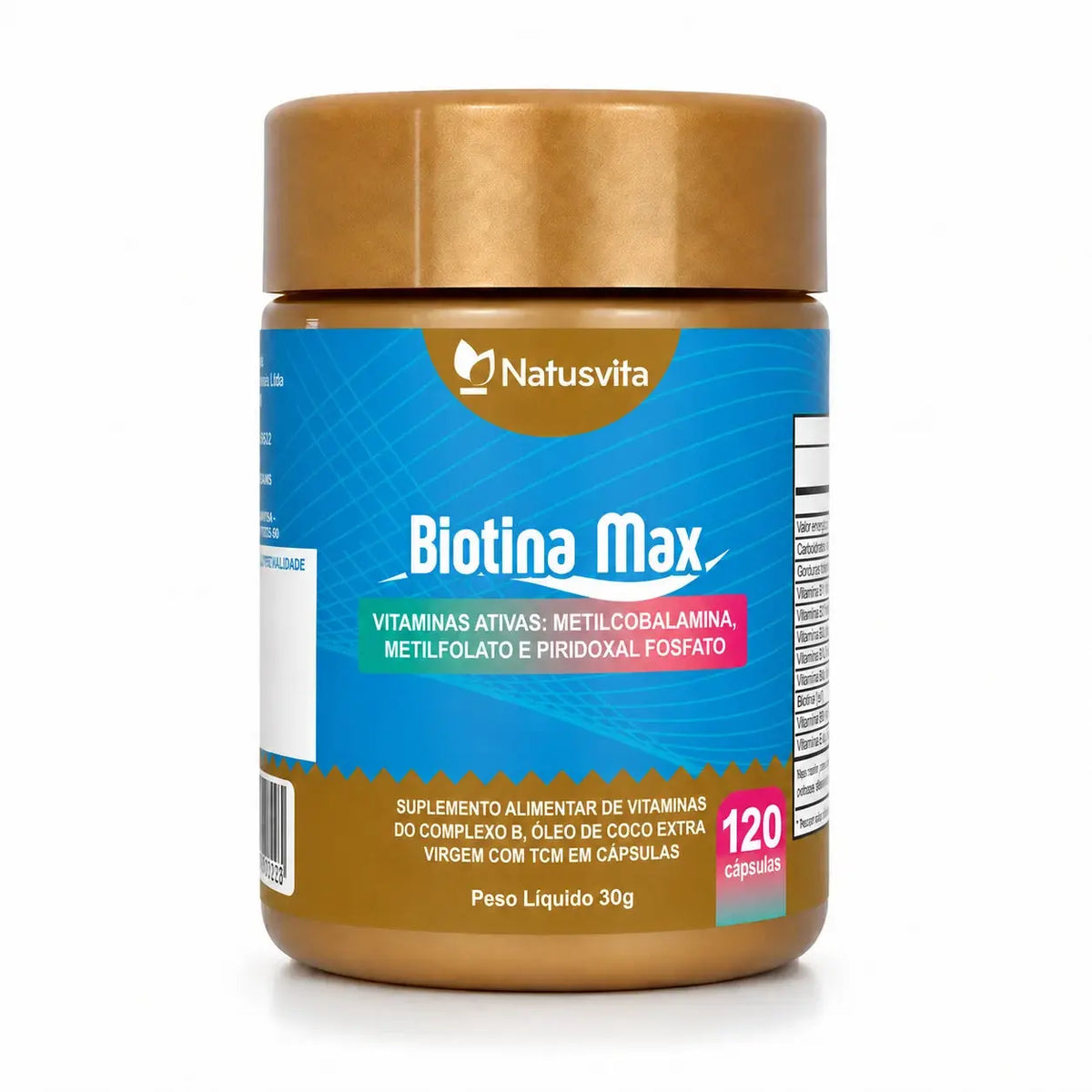 Biotina Max (Vitaminas Ativas - B1 B2 B3 B5 B6 B9 B12, Óleo de coco com TCM) Cápsulas Softgel NatusVita