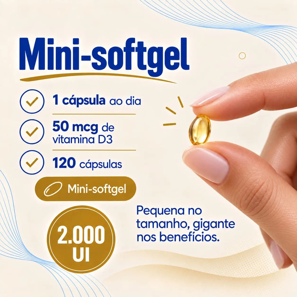 Vitamina D3 2.000 UI + em óleo de TCM . 120 mini-cápsulas NatusVita
