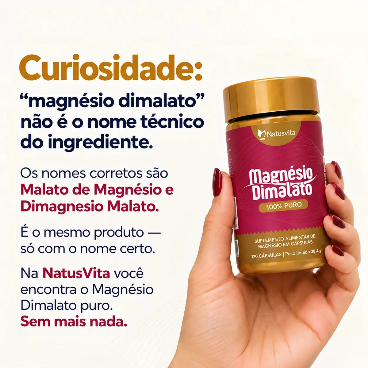 Magnésio Dimalato Puro. 120 Cápsulas NatusVita
