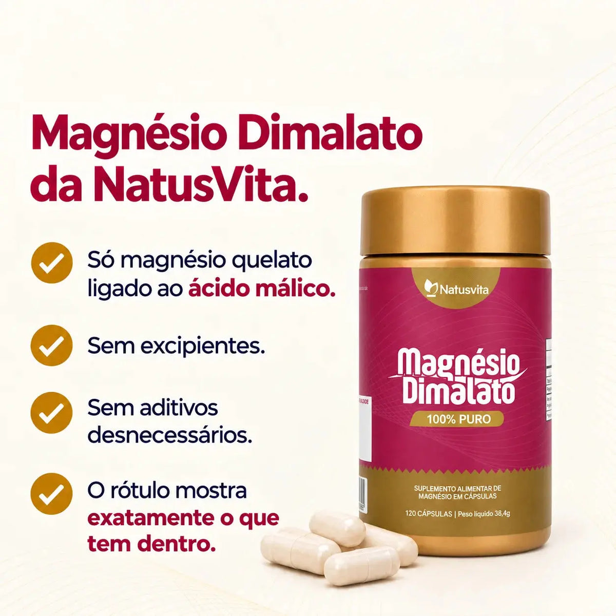 Magnésio Dimalato Puro. 120 Cápsulas NatusVita