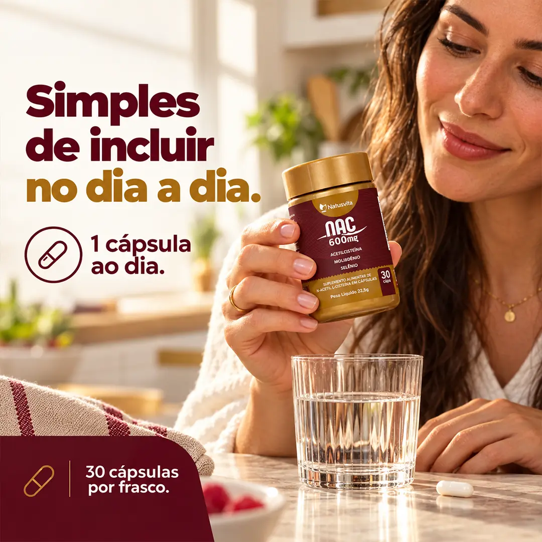 NAC (N-Acetil Cisteína 600mg) com Molibdênio e Selênio em Cápsulas NatusVita